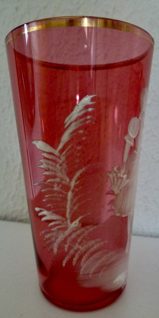 Image 1 of Paire de gobelets anciens en verre rouge rubis Mary Gregory (1856-1908).