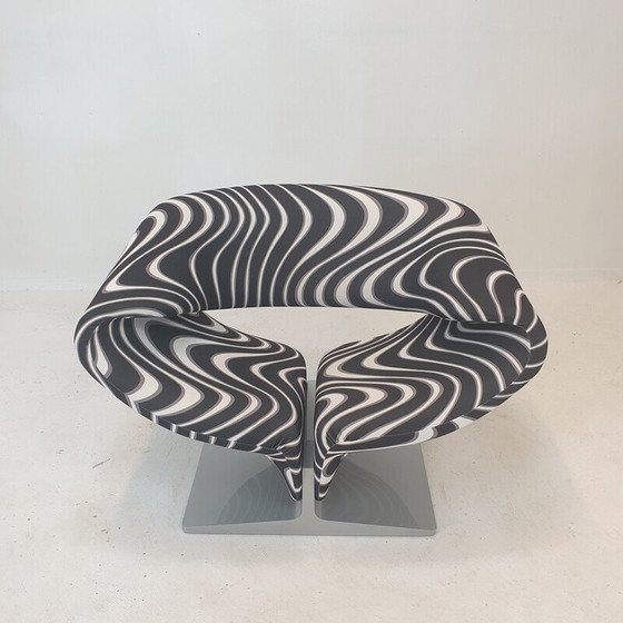Image 1 of Chaise Vintage "Ribbon" avec ottoman en tissu élan noir par Pierre Paulin pour Artifort, France 1990