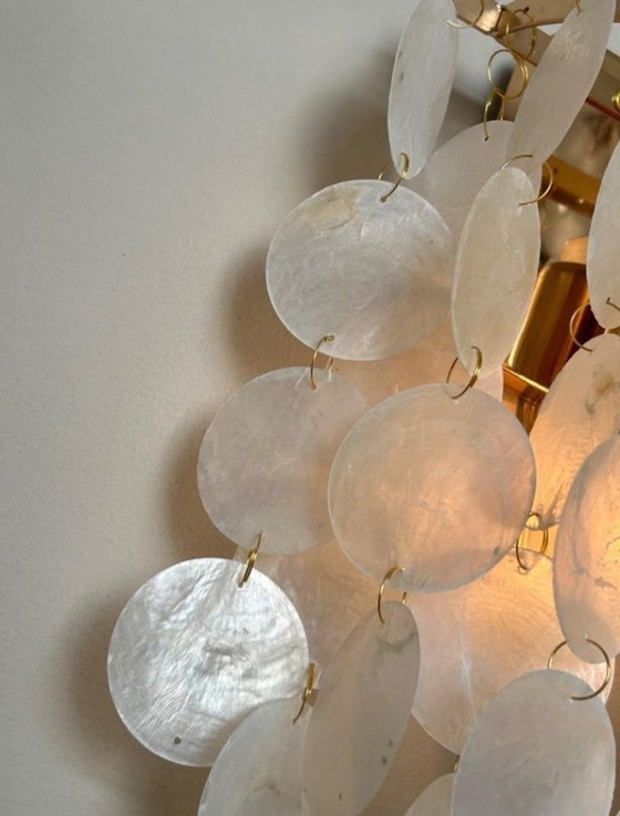 Image 1 of Set de 2 appliques Capiz Shell Pearl Opaline Gold Frame