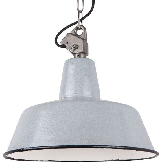 Image 1 of Lampe suspendue vintage en émail gris, Pologne 1960