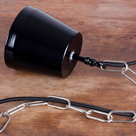 Image 1 of Lampe suspendue vintage en émail gris, Pologne 1960