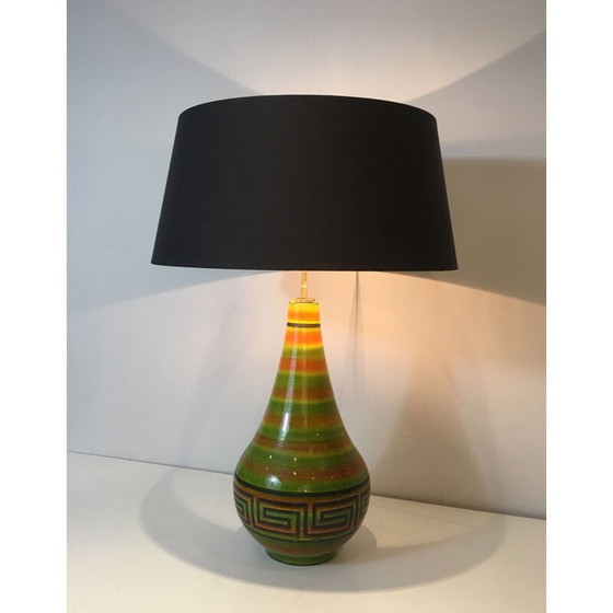 Image 1 of Lampe vintage en céramique avec motif de clé grecque, France 1970