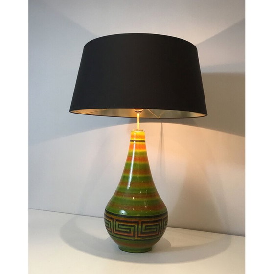 Image 1 of Lampe vintage en céramique avec motif de clé grecque, France 1970