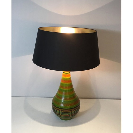 Image 1 of Lampe vintage en céramique avec motif de clé grecque, France 1970