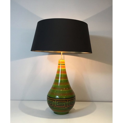 Lampe vintage en céramique avec motif de clé grecque, France 1970