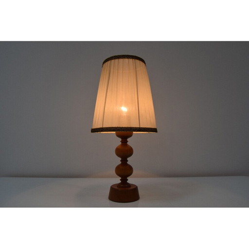 Lampe de table vintage en bois, Tchécoslovaquie 1960
