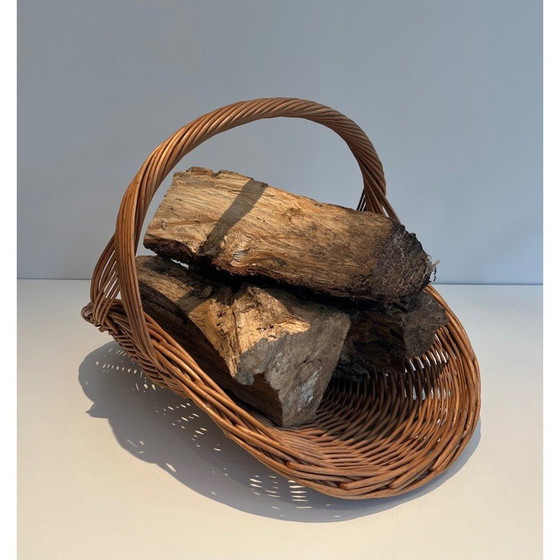 Image 1 of Porte-bûches vintage en rotin, France 1970