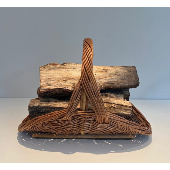 Image 1 of Porte-bûches vintage en rotin, France 1970