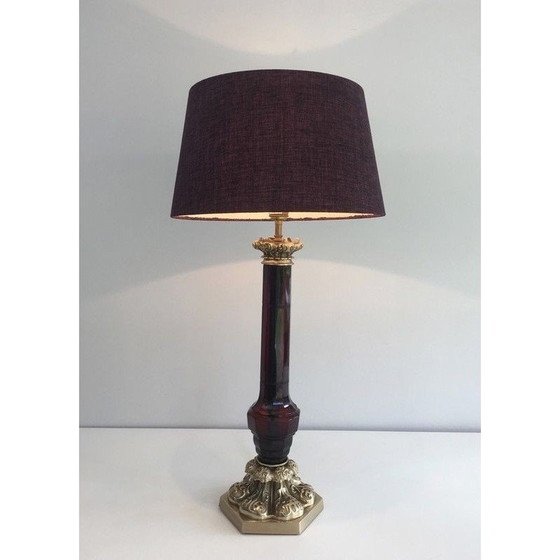 Image 1 of Lampe vintage en bronze et cristal rouge foncé, 1940