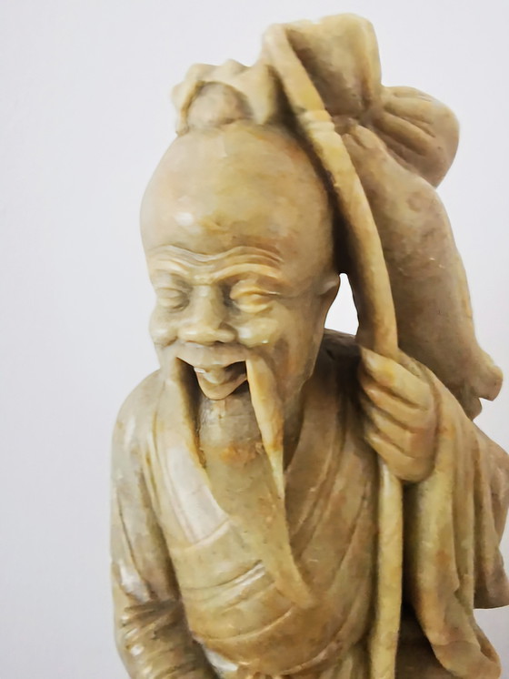 Image 1 of Statue en pierre ollaire, Dieu chanceux chinois Shou