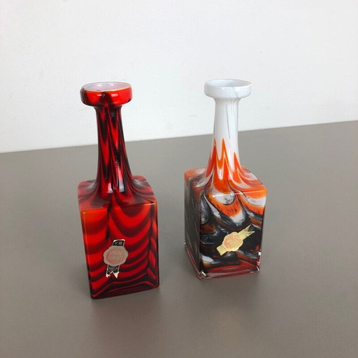 Paire de vases pop art vintage par Opaline Florence, Italie 1970