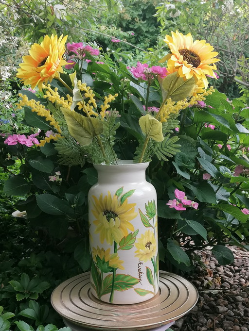 Vase peint à la main "Tournesol", Artiste Evalien Ritmeester