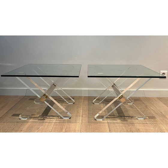 Image 1 of Paire de bouts de canapé vintage en plexiglas et chrome