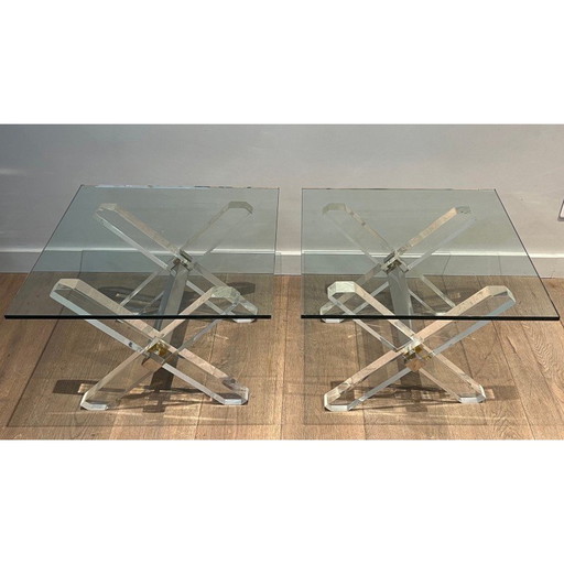 Paire de bouts de canapé vintage en plexiglas et chrome