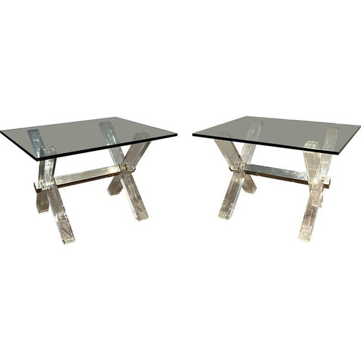 Paire de bouts de canapé vintage en plexiglas et chrome