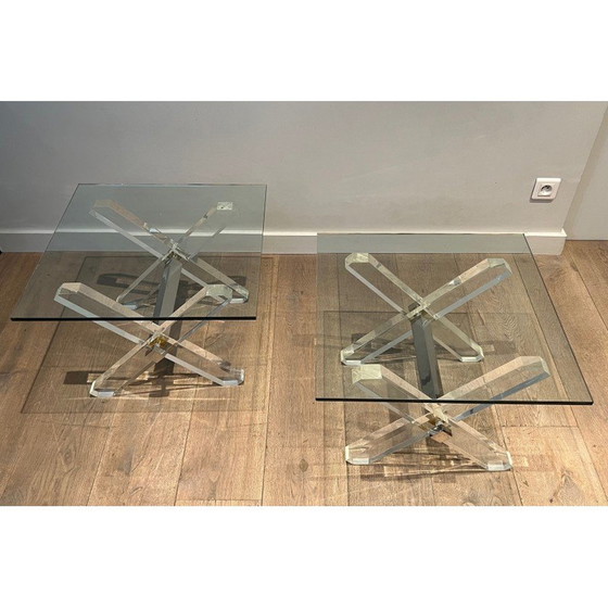 Image 1 of Paire de bouts de canapé vintage en plexiglas et chrome