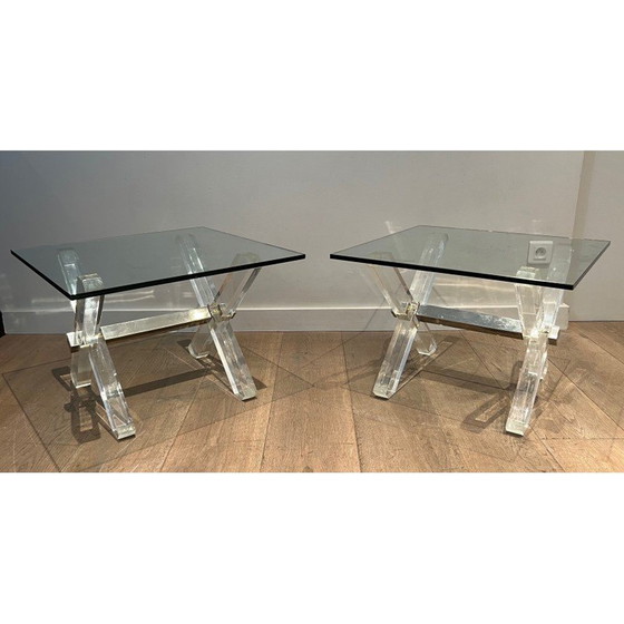 Image 1 of Paire de bouts de canapé vintage en plexiglas et chrome