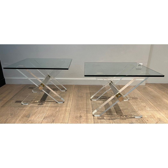 Image 1 of Paire de bouts de canapé vintage en plexiglas et chrome