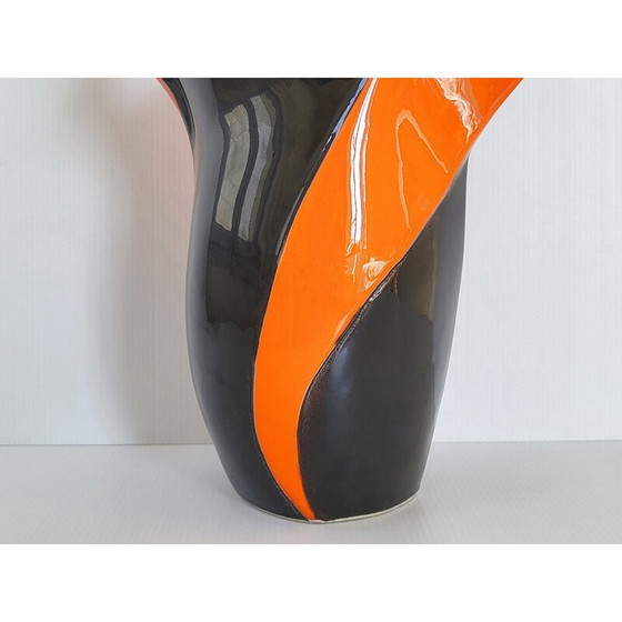 Image 1 of Vase vintage en céramique orange et noire, 1950
