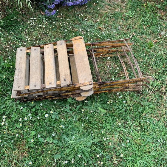 Image 1 of Ensemble de 3 chaises de jardin pliantes vintage en fer et bois