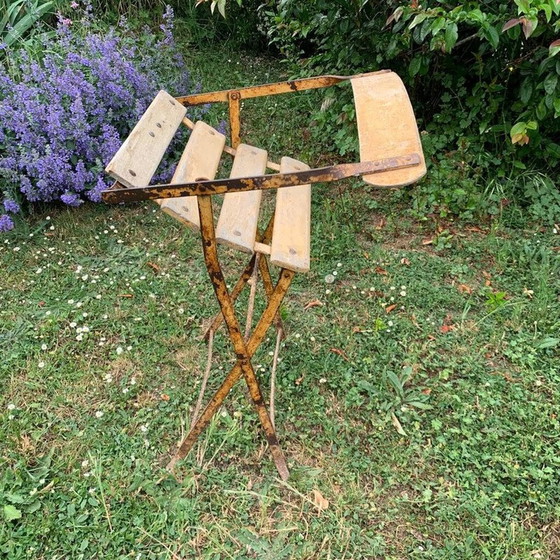 Image 1 of Ensemble de 3 chaises de jardin pliantes vintage en fer et bois