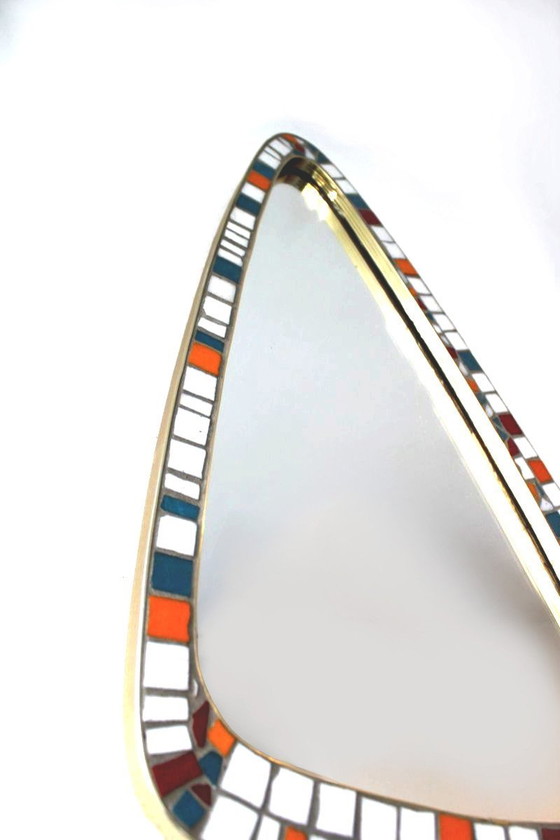 Image 1 of Miroir Mosaïque Et Laiton, Forme Libre, Hollande, 50'S. 