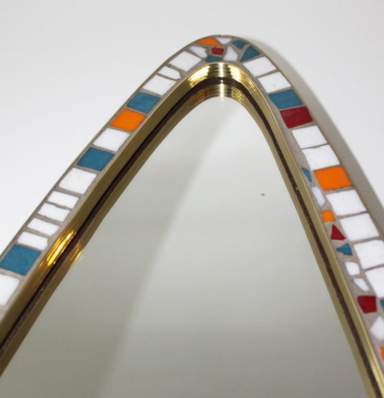Image 1 of Miroir Mosaïque Et Laiton, Forme Libre, Hollande, 50'S. 