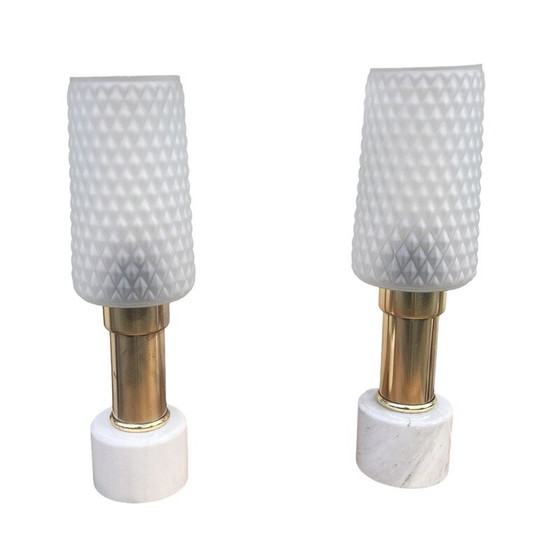 Image 1 of Paire de lampes de chevet vintage en marbre et verre pour Veb Narva Leuchtenbau Lengefeld, Allemagne 1960