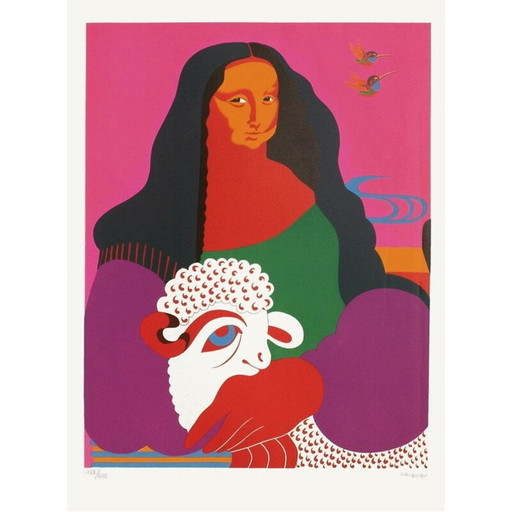 Lithographie vintage de la Joconde par Nicolas Uriburu, 1967