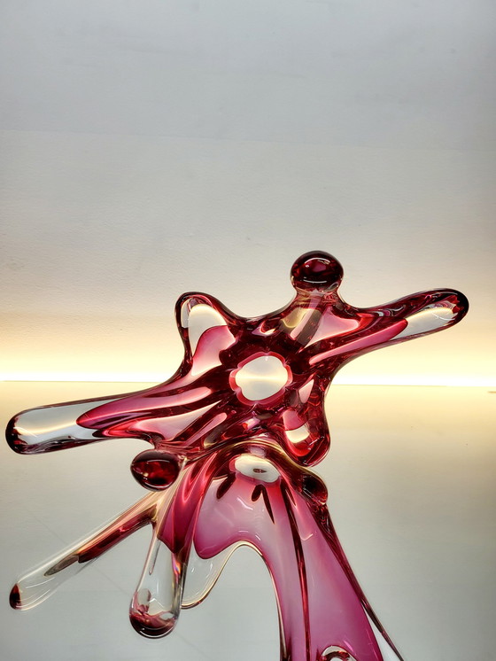 Image 1 of Bol Val Saint Lambert, design organique, couleur rouge émeraude et verre transparent, années 1980