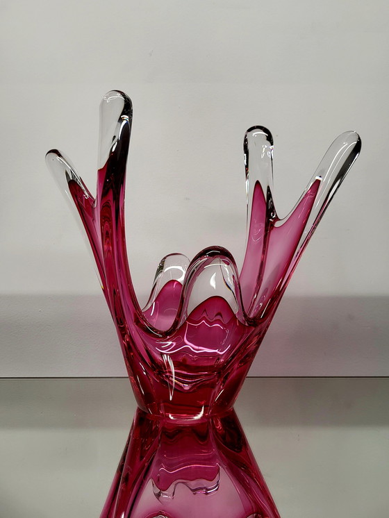 Image 1 of Bol Val Saint Lambert, design organique, couleur rouge émeraude et verre transparent, années 1980