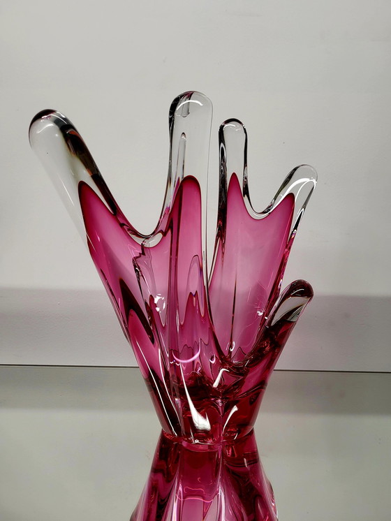 Image 1 of Bol Val Saint Lambert, design organique, couleur rouge émeraude et verre transparent, années 1980