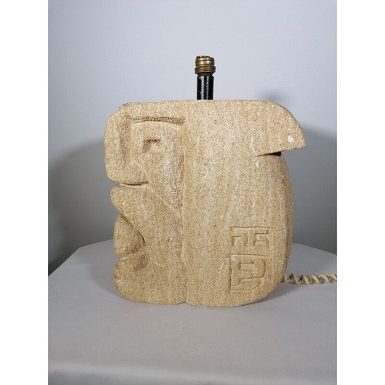Image 1 of Base de lampe vintage en pierre calcaire sculptée, 1976