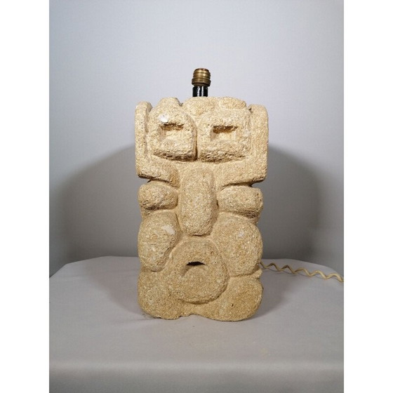 Image 1 of Base de lampe vintage en pierre calcaire sculptée, 1976