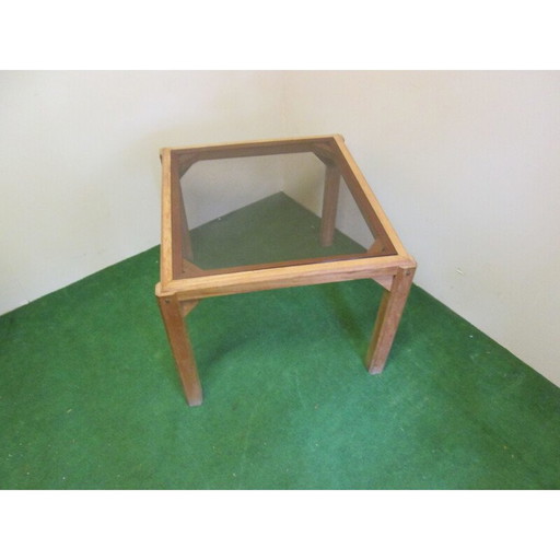 Table basse vintage en teck avec verre