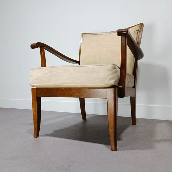 Image 1 of Fauteuil vintage en noyer et velours de Knoll Antimott