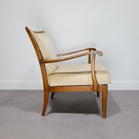 Image 1 of Fauteuil vintage en noyer et velours de Knoll Antimott