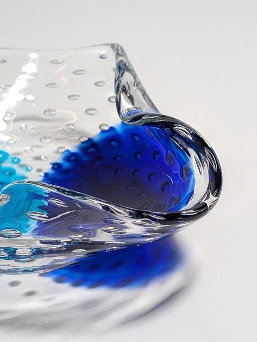 Vintage Murano Cendrier Barovier Toso Bullicante Menthe Verte Turquoise Bleu Bulles Lourdes Italie 70Er 70S 1970