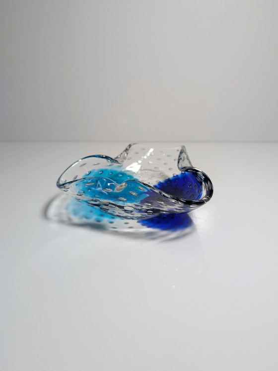 Image 1 of Vintage Murano Cendrier Barovier Toso Bullicante Menthe Verte Turquoise Bleu Bulles Lourdes Italie 70Er 70S 1970
