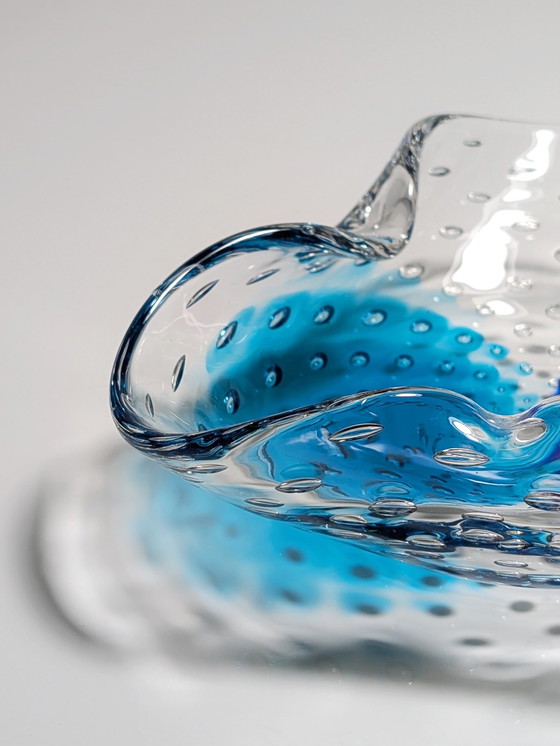 Image 1 of Vintage Murano Cendrier Barovier Toso Bullicante Menthe Verte Turquoise Bleu Bulles Lourdes Italie 70Er 70S 1970