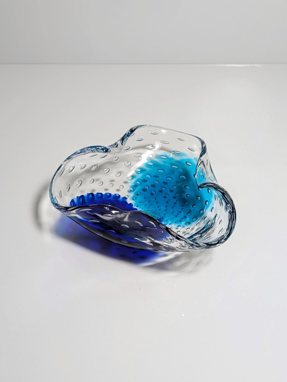 Image 1 of Vintage Murano Cendrier Barovier Toso Bullicante Menthe Verte Turquoise Bleu Bulles Lourdes Italie 70Er 70S 1970