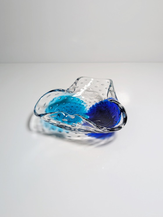 Image 1 of Vintage Murano Cendrier Barovier Toso Bullicante Menthe Verte Turquoise Bleu Bulles Lourdes Italie 70Er 70S 1970