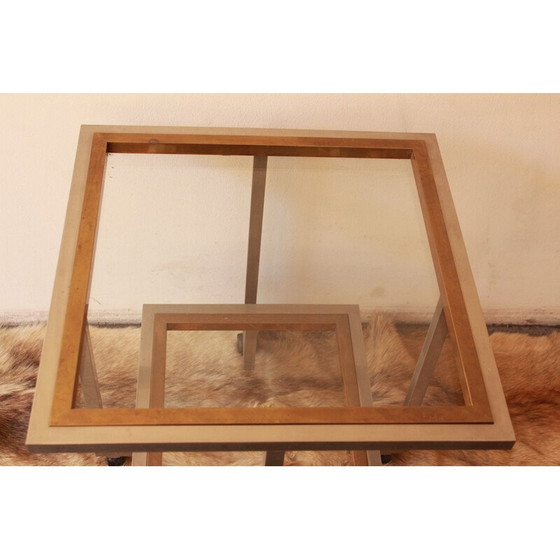 Image 1 of Table vintage en verre et métal chromé avec double plateau monté sur roulettes, 1970