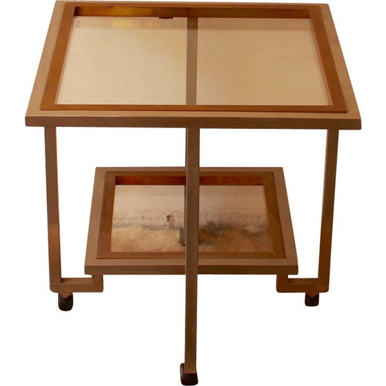 Image 1 of Table vintage en verre et métal chromé avec double plateau monté sur roulettes, 1970