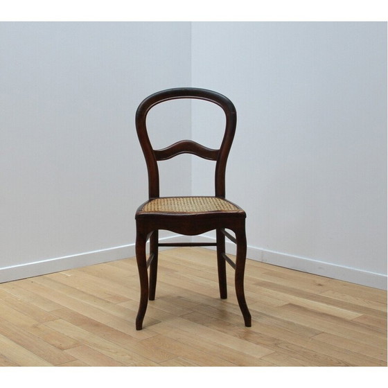 Image 1 of Chaise vintage en merisier avec assise cannée