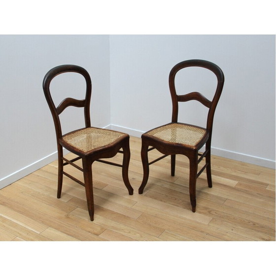 Image 1 of Chaise vintage en merisier avec assise cannée