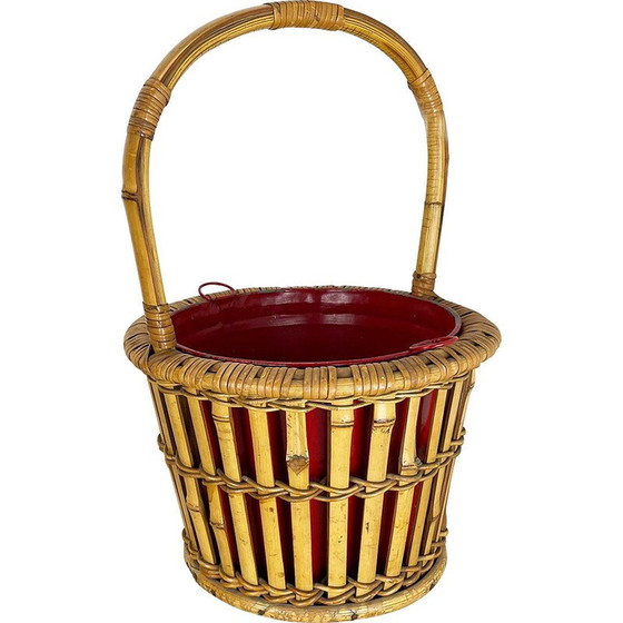 Image 1 of Jardinière minimaliste vintage en bambou et métal, France 1960s