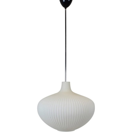 Lampe suspendue vintage en verre et chrome, Tchécoslovaquie, années 1960