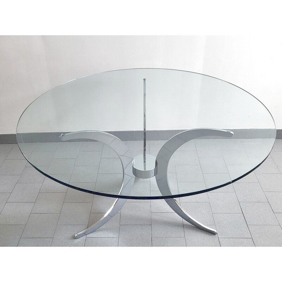 Image 1 of Table de salle à manger vintage en acier massif et chromé par Gastone Rinaldi, 1970