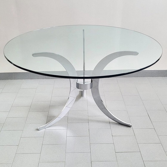 Image 1 of Table de salle à manger vintage en acier massif et chromé par Gastone Rinaldi, 1970